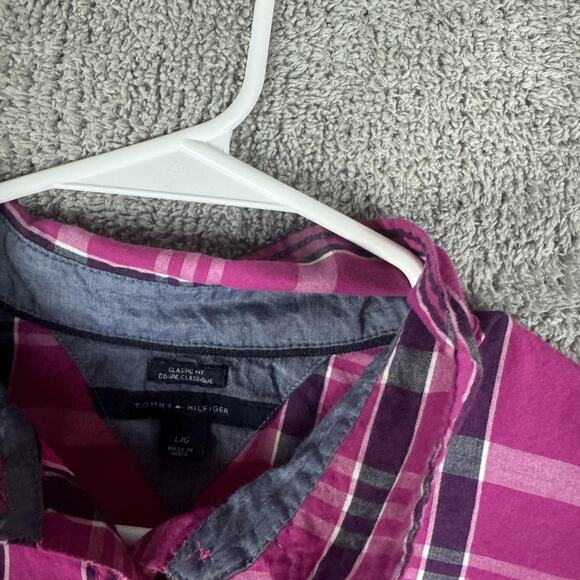 Tommy Hilfiger Shirt Womens Large Pink Plaid Classic Fit Button Up Long Sleeve - Picture 4 of 8